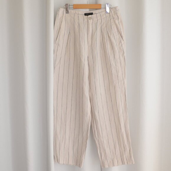Banana Republic High Rise Linen Cream/Navy Striped Pants Sz 8 - Picture 2 of 8
